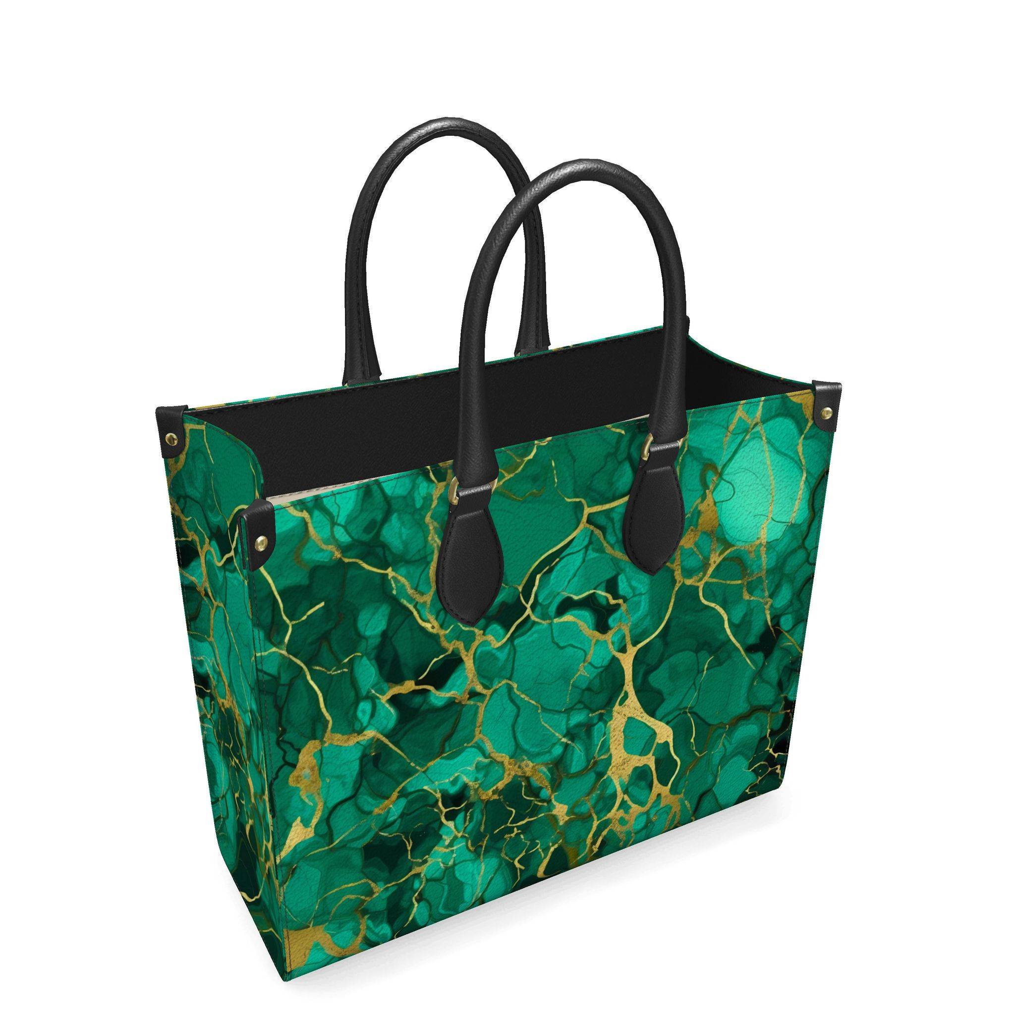 Love Graffiti Print Tote Bag, Aesthetic Pu Leather Handbag