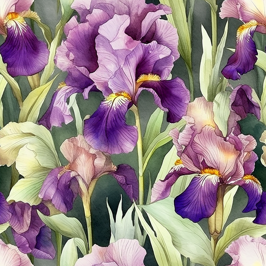 Majestic Iris Splendor: A Duo of Enchanting Watercolor Designs