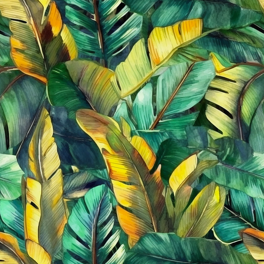Embrace Serenity with Lush Banana Leaf Watercolor Fabric