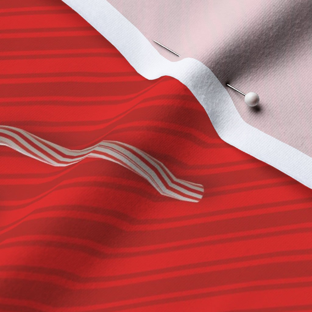 Candy Canes on Red Stripes Printed Fabric