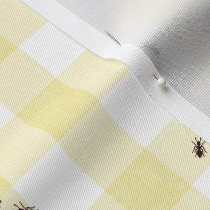 Tela de hormigas en el picnic, cuadro vichy amarillo