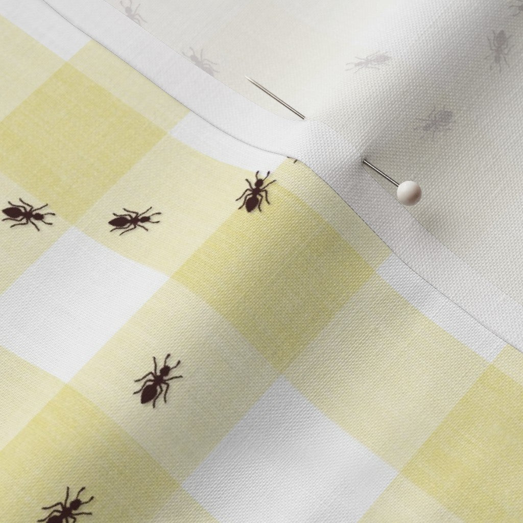 Tela de hormigas en el picnic, cuadro vichy amarillo