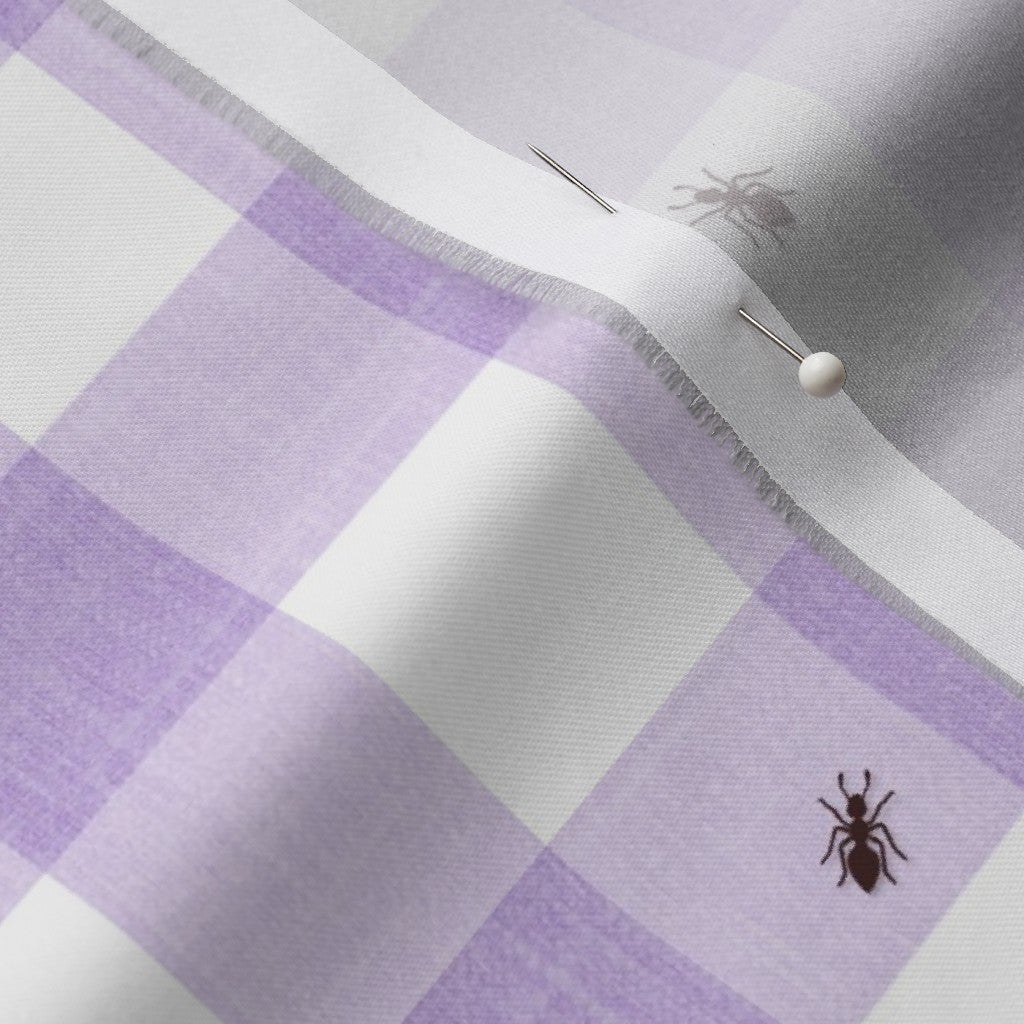 Ants at the Picnic Printed Fabric, Purple Gingham