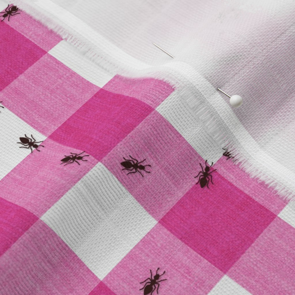 Ants at the Picnic Printed Fabric, Pink Gingham