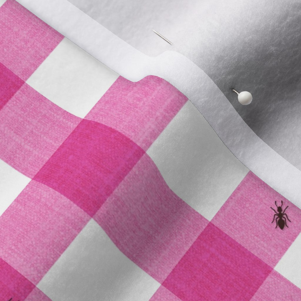 Ants at the Picnic Printed Fabric, Pink Gingham