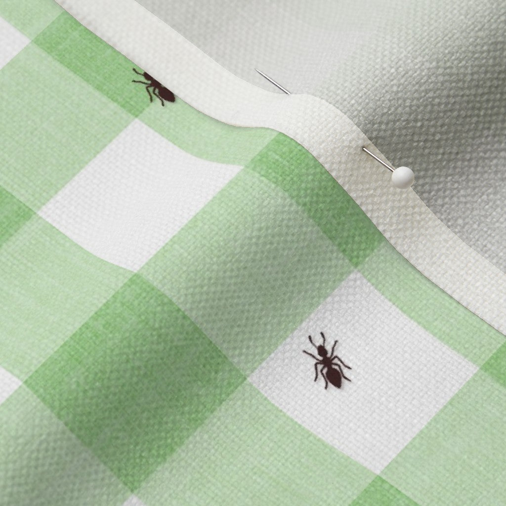 Ants at the Picnic Fabric, Green Gingham