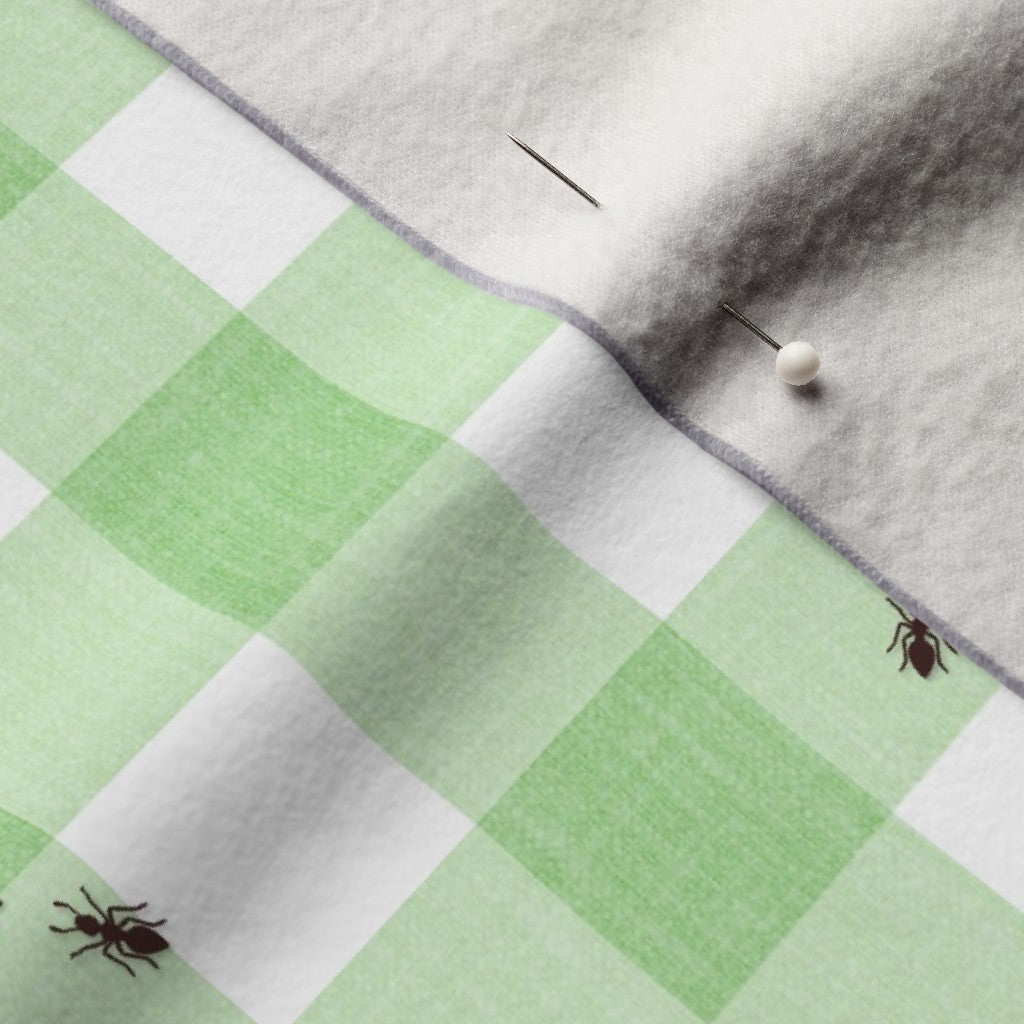 Ants at the Picnic Printed Fabric, Green Gingham