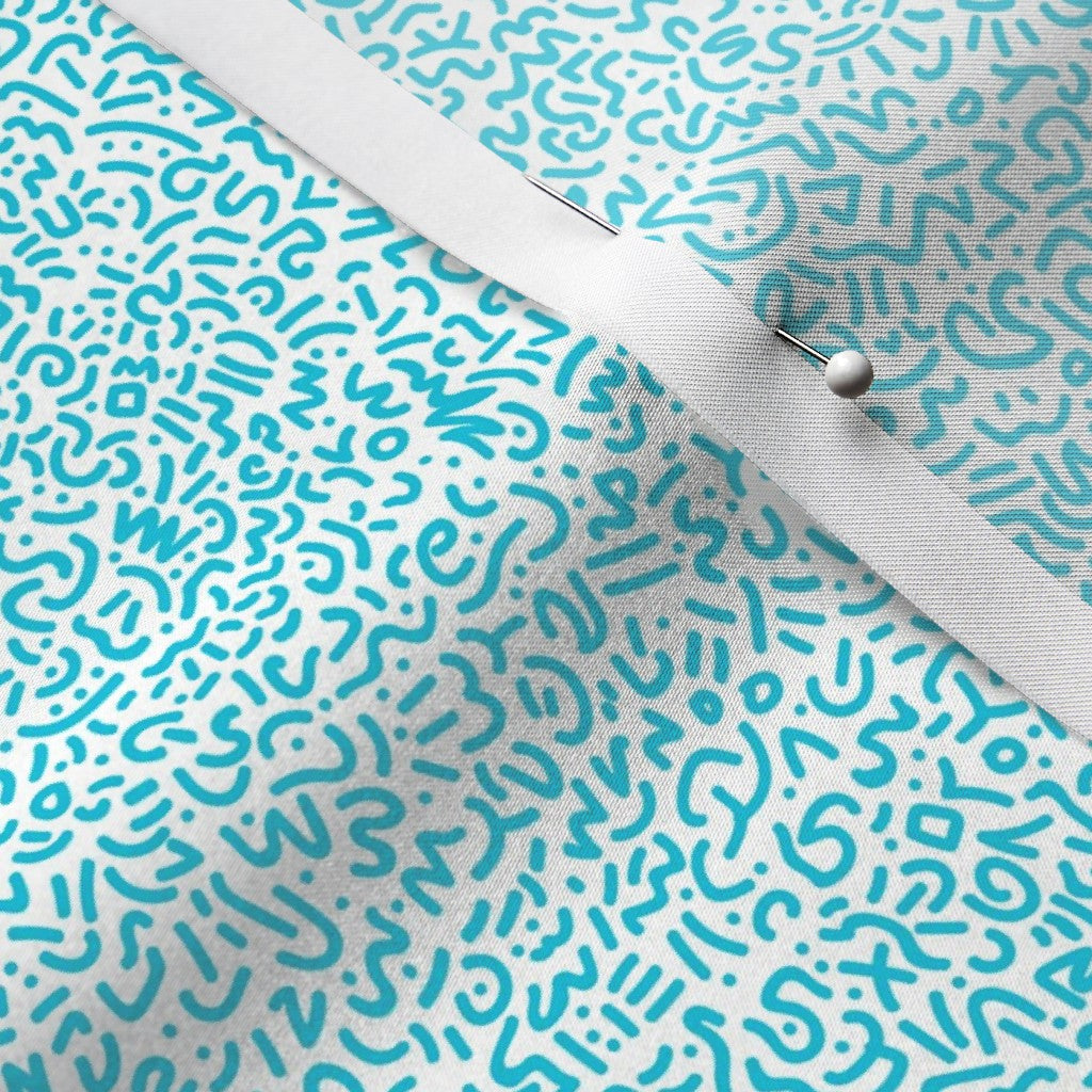 Doodle Aqua+White Printed Fabric