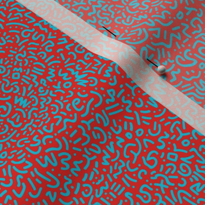 Doodle Aqua+Red Fabric