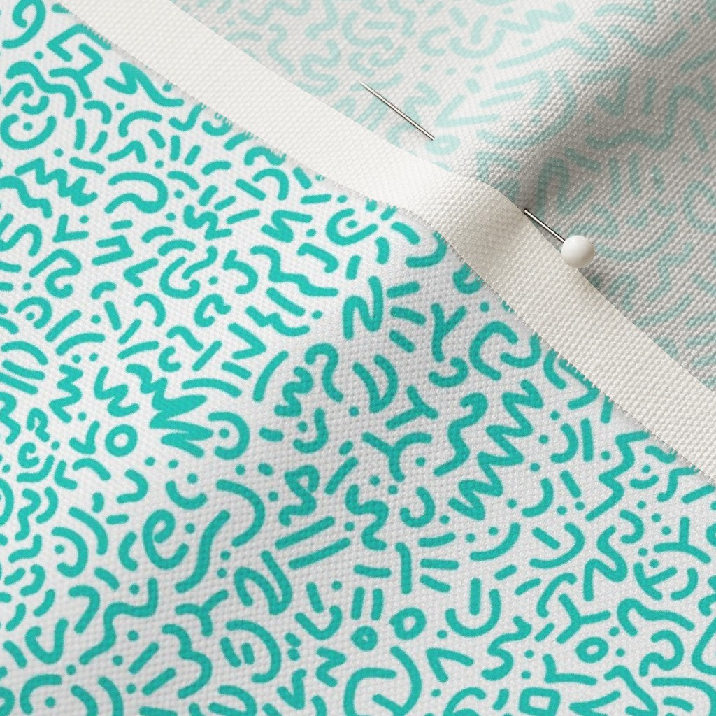 Doodle Teal+White Printed Fabric
