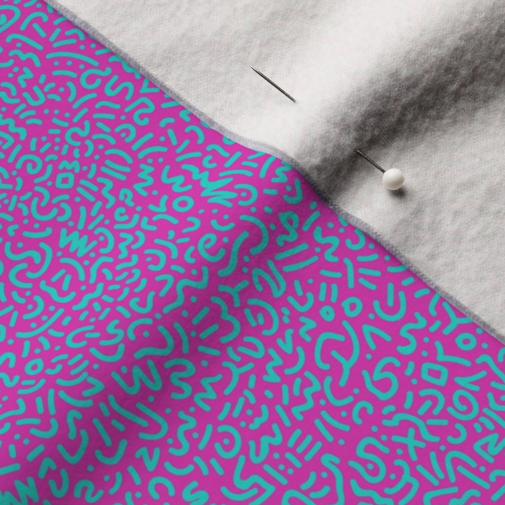 Doodle Teal+Magenta Printed Fabric