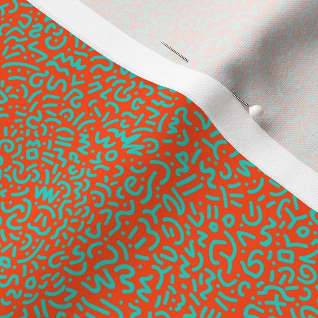 Doodle Teal+Orange Printed Fabric