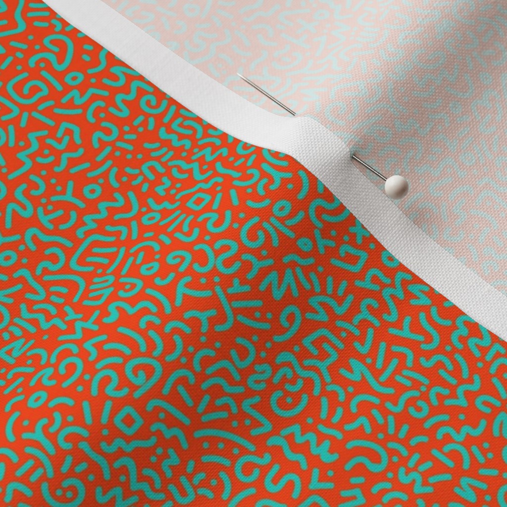 Doodle Teal+Orange Printed Fabric