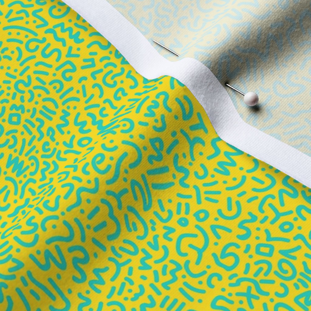 Doodle Teal+Yellow Printed Fabric