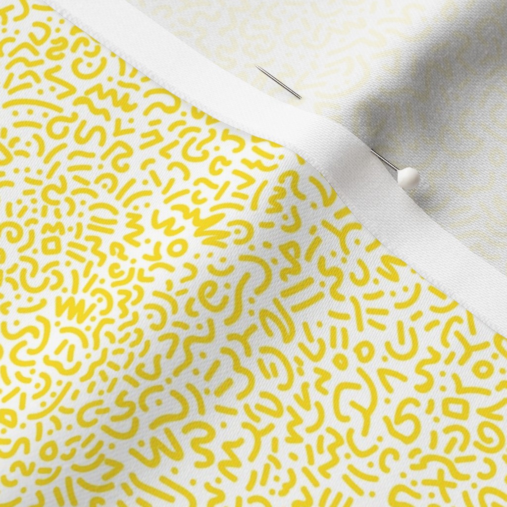 Doodle Yellow+White Printed Fabric