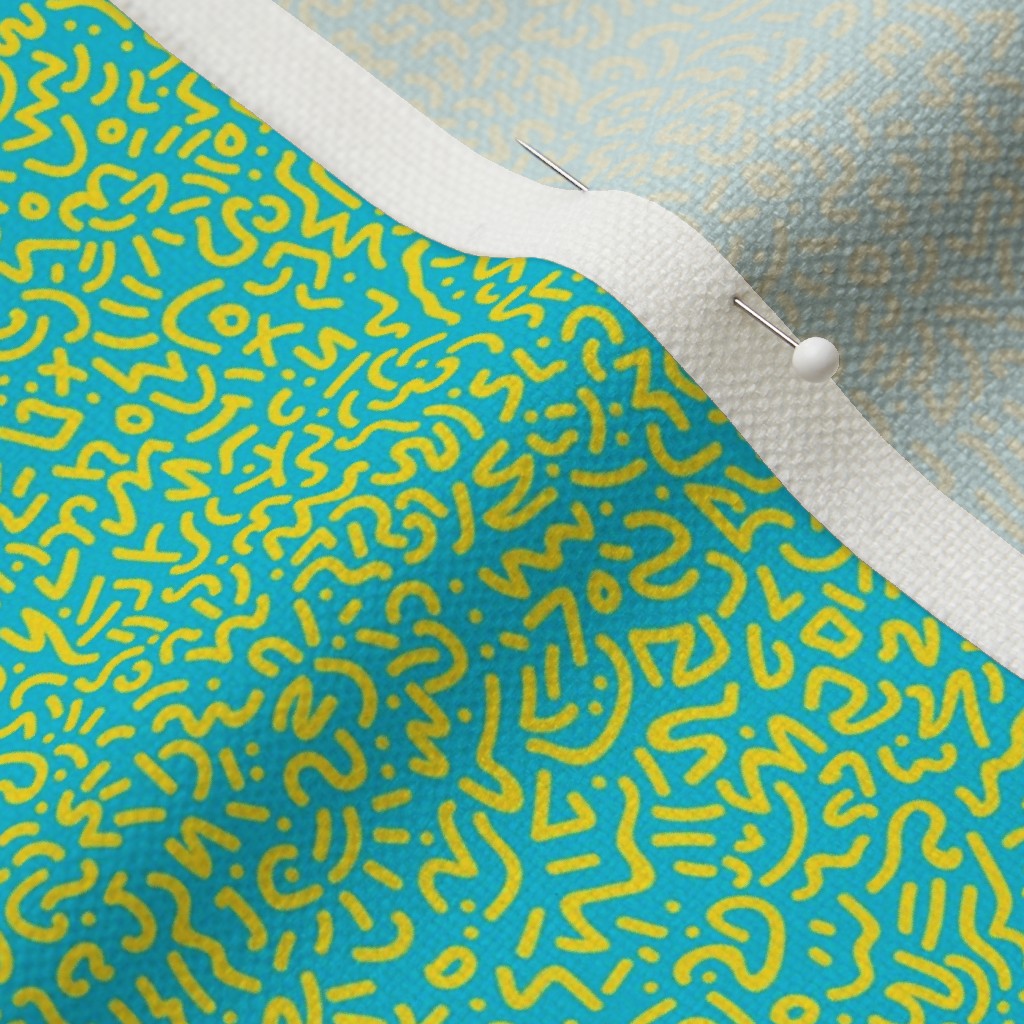 Doodle Yellow+Aqua Printed Fabric