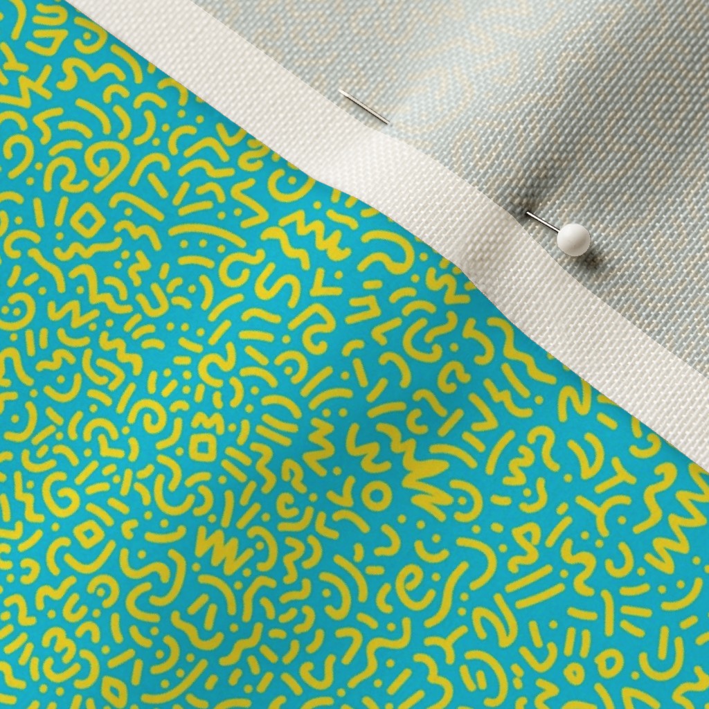 Doodle Yellow+Aqua Printed Fabric