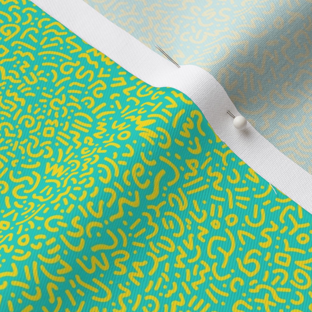 Doodle Yellow+Teal Printed Fabric