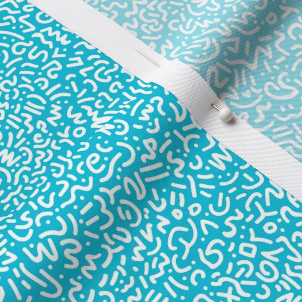 Doodle White+Aqua Fabric