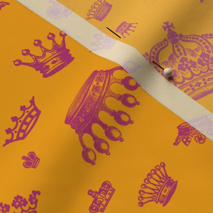 Royal Crowns Bubble Gum+Marigold Printed Fabric