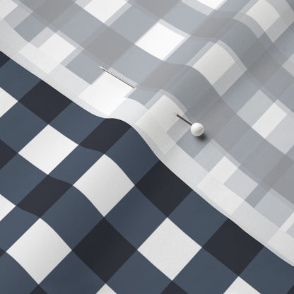 Gingham Style Navy Large Straight Printed Fabric