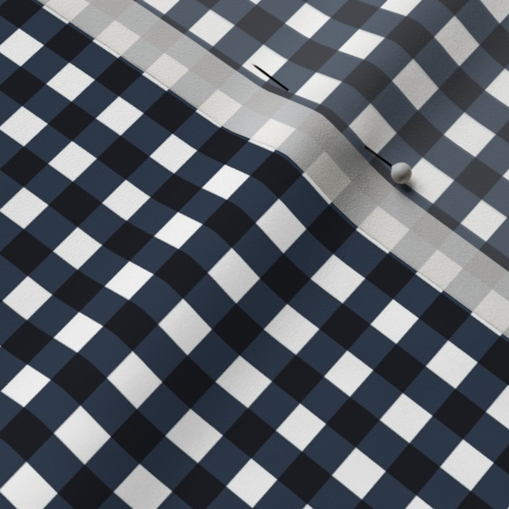 Gingham Style Navy Small Straight Printed Fabric