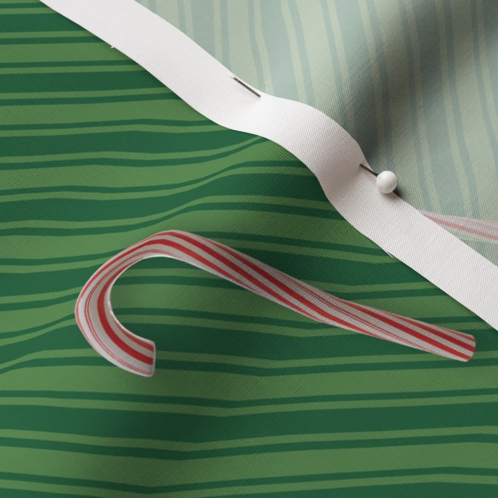 Candy Canes on Green Stripes Fabric
