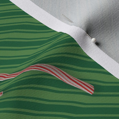 Candy Canes on Green Stripes Printed Fabric