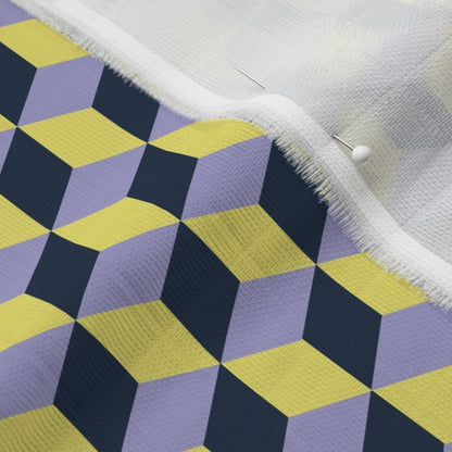 Tumbling Blocks: Lilac, Buttercup, Navy Printed Fabric