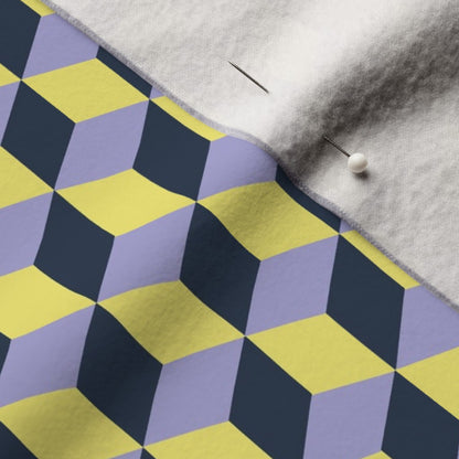 Tumbling Blocks: Lilac, Buttercup, Navy Printed Fabric