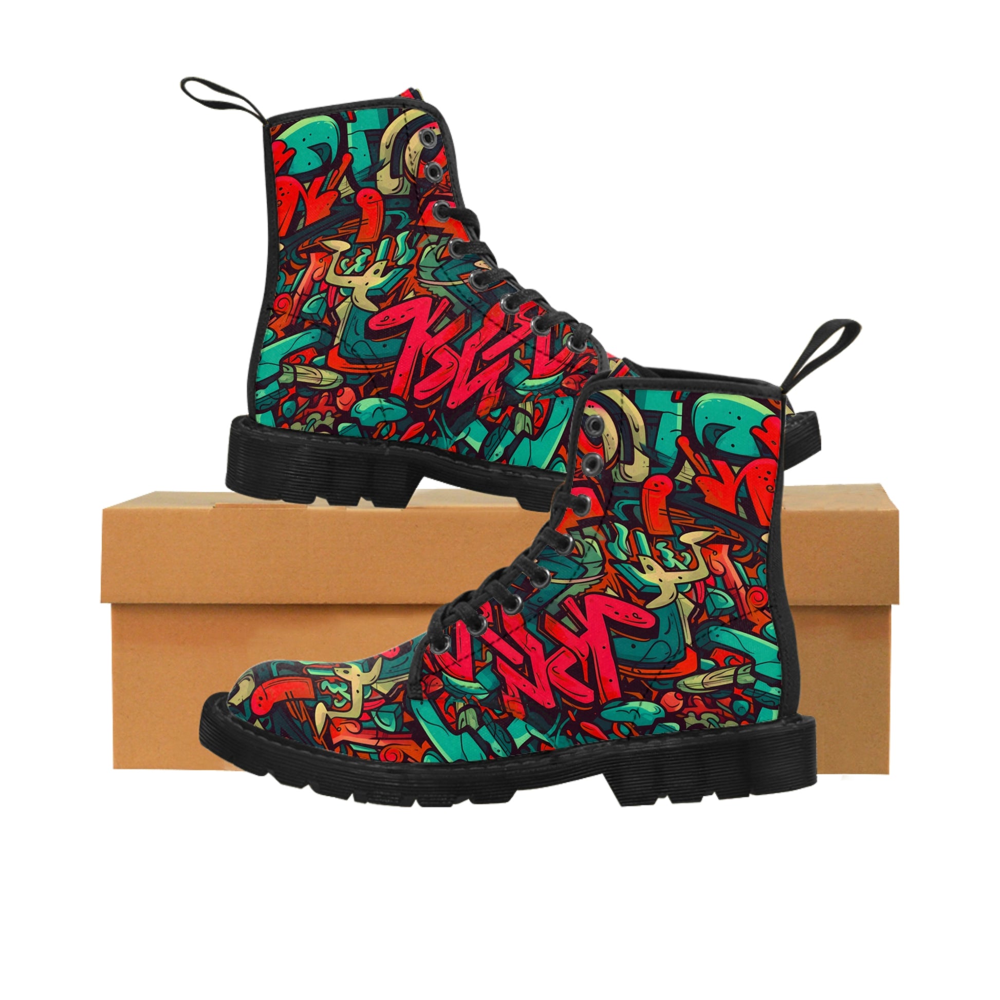Graffiti Wildstyle (Red & Cyan) Men's Canvas Boots by Studio Ten Design