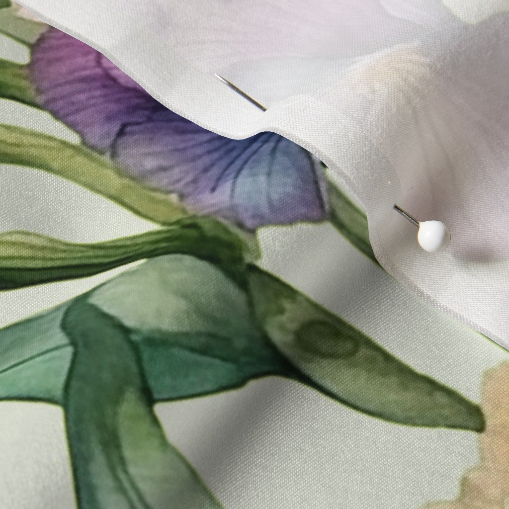 Luminous Petals Watercolor Iris Cotton Silk Printed Fabric by Studio Ten Design
