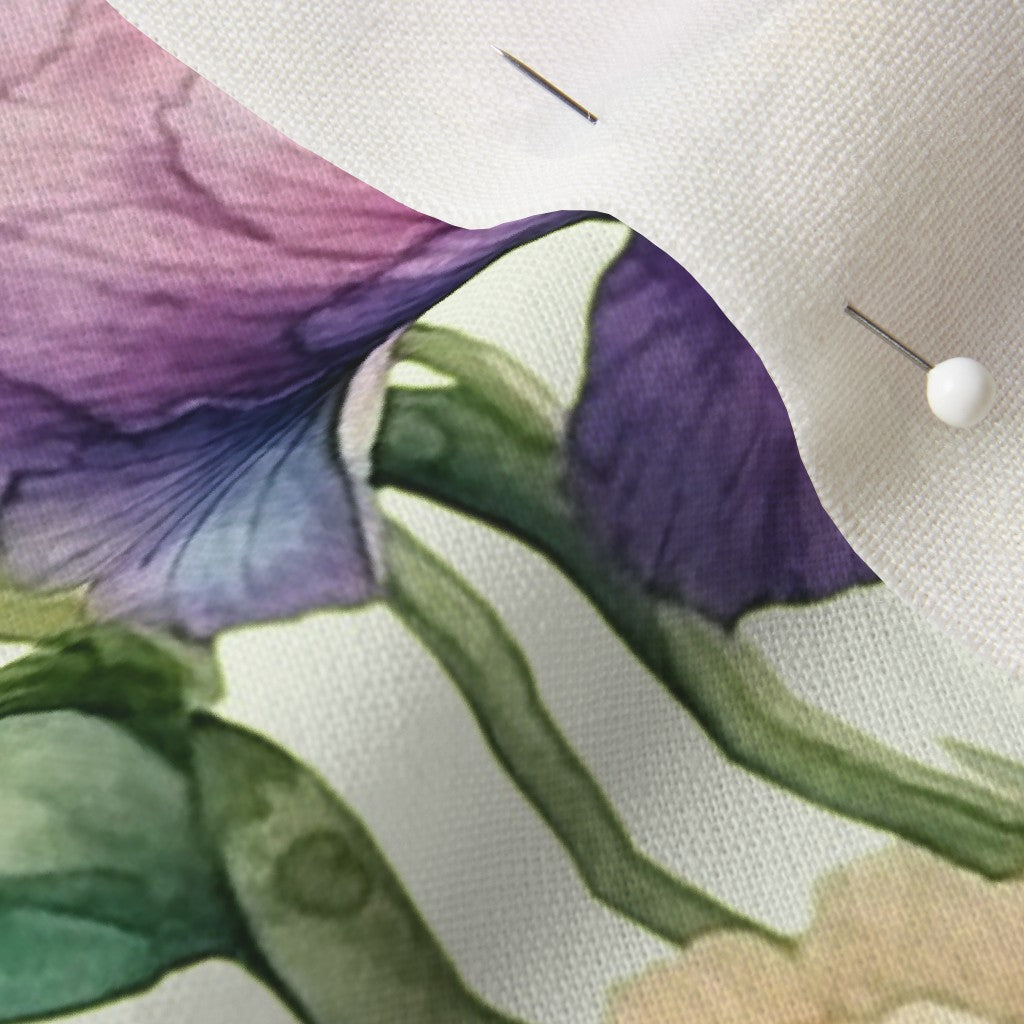 Luminous Petals Watercolor Iris Essex Linen Printed Fabric by Studio Ten Design