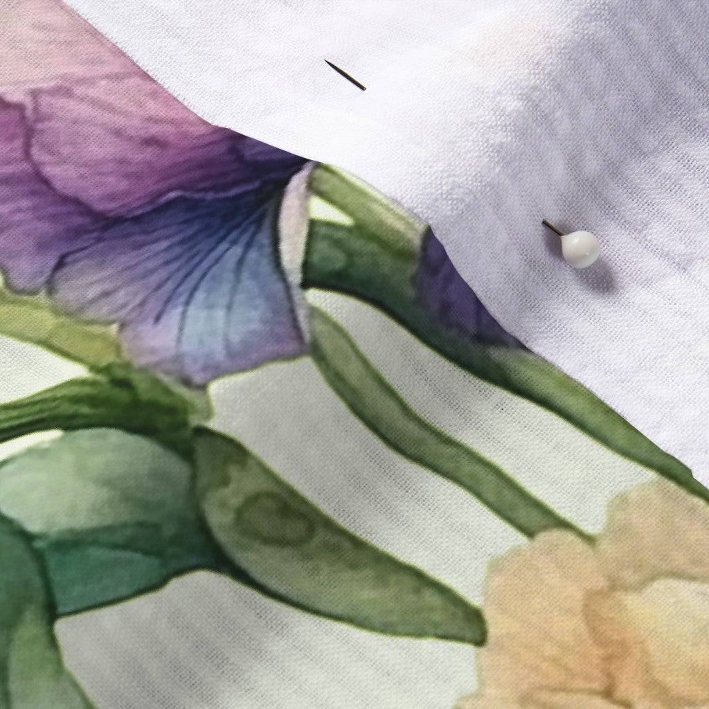 Luminous Petals Watercolor Iris Seersucker Printed Fabric by Studio Ten Design