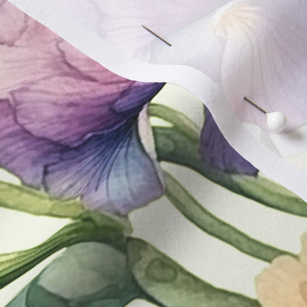 Luminous Petals Watercolor Iris Sport Stretch Woven Printed Fabric by Studio Ten Design