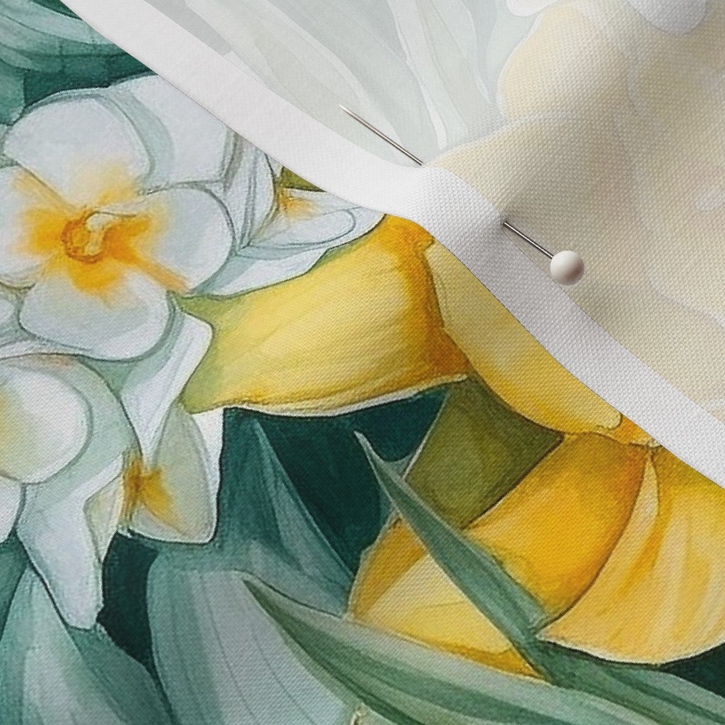 Springtime Symphony Watercolor Daffodils Printed Fabric