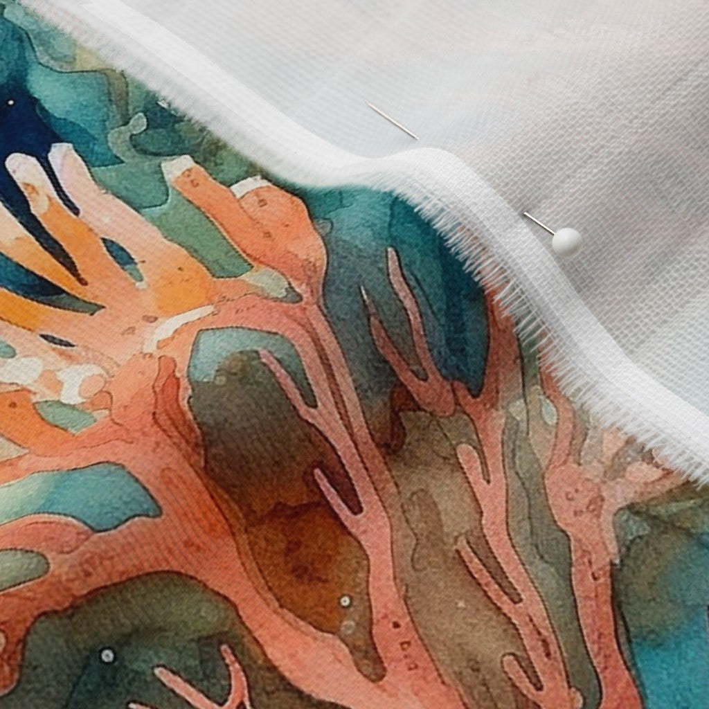 Watercolor Coral Reef (Dark) Printed Fabric