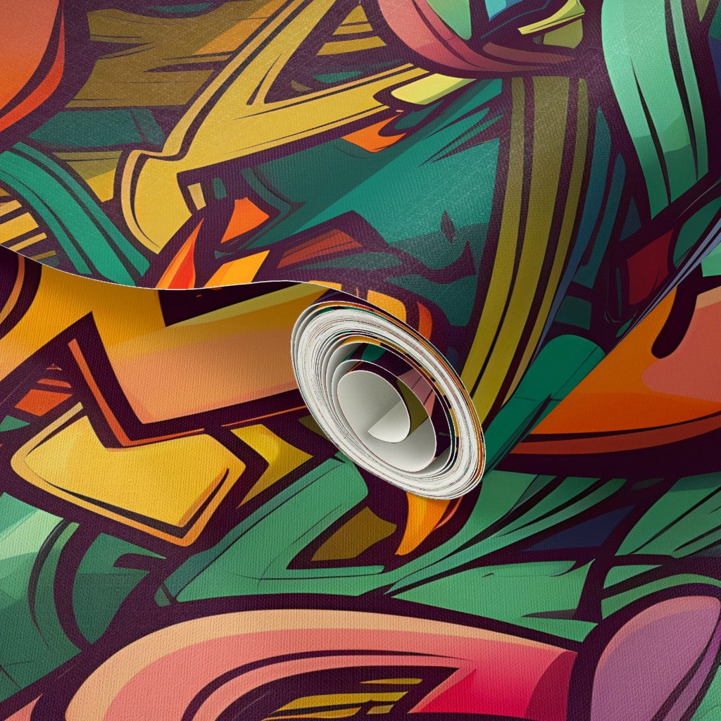 Graffiti Wildstyle (Vivid) Peel and Stick Wallpaper by Studio Ten Design