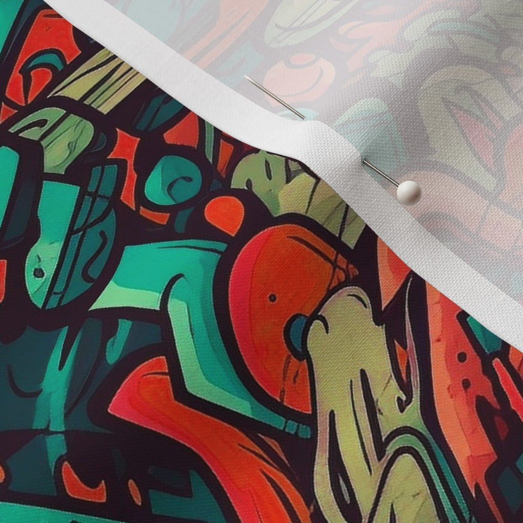 Graffiti Wildstyle (Red & Cyan) Petal Signature Cotton Printed Fabric by Studio Ten Design