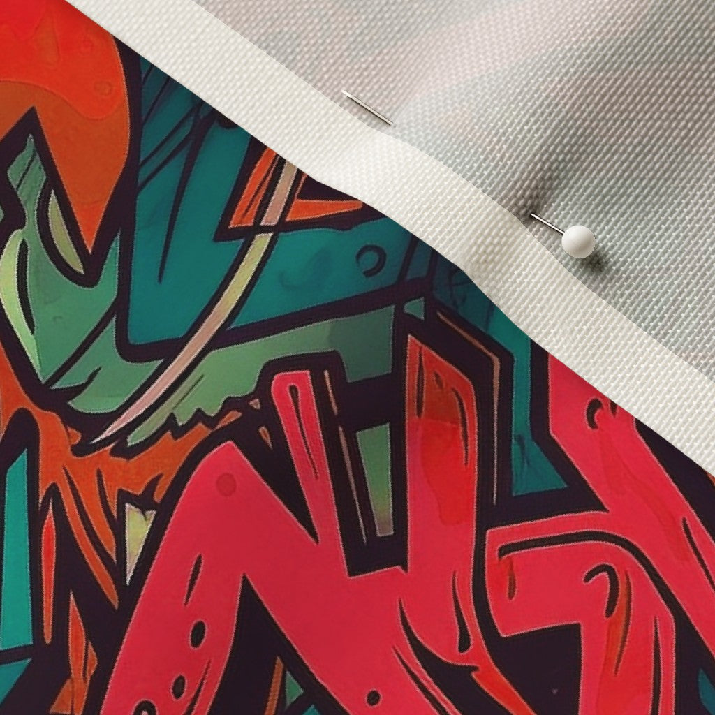 Graffiti Wildstyle (Red & Cyan) Celosia Velvet Printed Fabric by Studio Ten Design