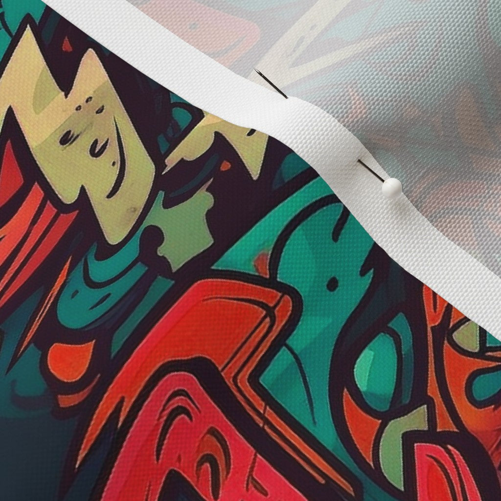 Graffiti Wildstyle (Red & Cyan) Recycled Canvas Printed Fabric by Studio Ten Design