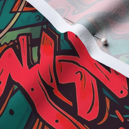 Graffiti Wildstyle (Red & Cyan) Cotton Spandex Jersey Printed Fabric by Studio Ten Design