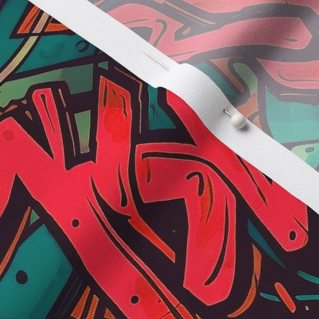 Graffiti Wildstyle (Red & Cyan) Modern Jersey Printed Fabric by Studio Ten Design