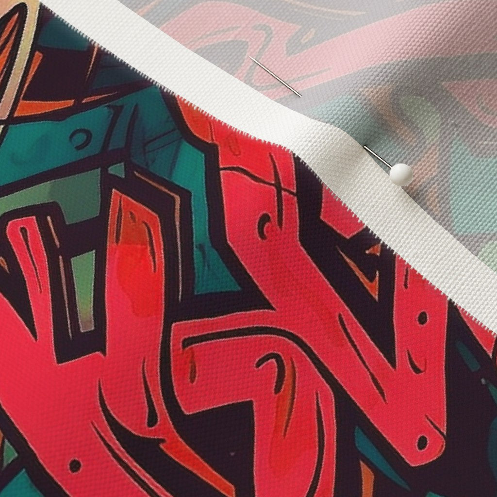 Graffiti Wildstyle (Red & Cyan) Linen Cotton Canvas Printed Fabric by Studio Ten Design