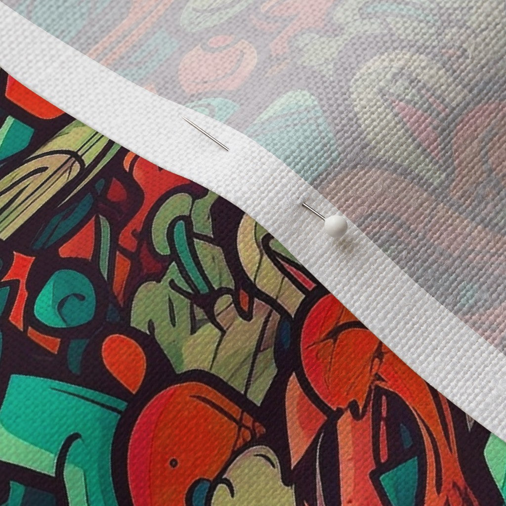 Graffiti Wildstyle (Red & Cyan) Belgian Linen™ Printed Fabric by Studio Ten Design