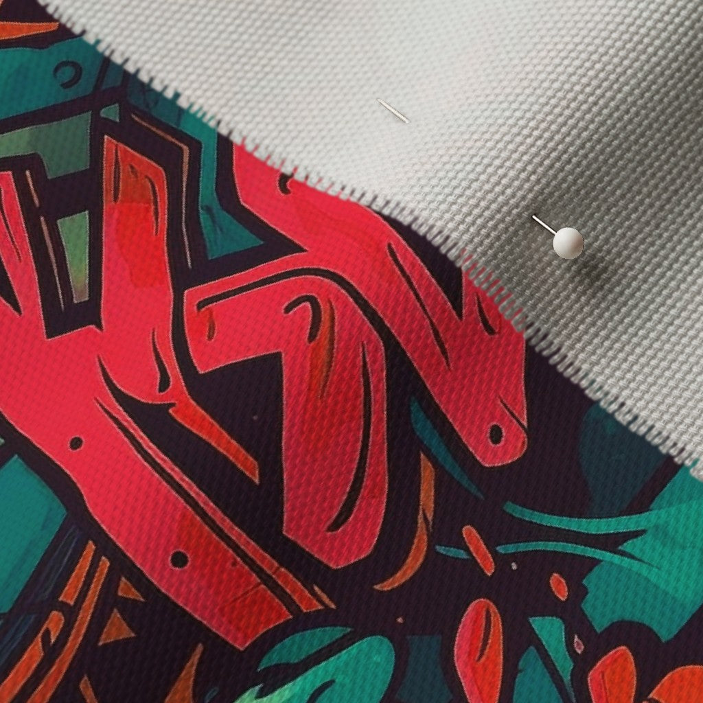Graffiti Wildstyle (Red & Cyan) Cypress Cotton Canvas Printed Fabric by Studio Ten Design