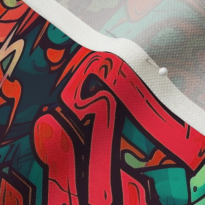 Graffiti Wildstyle (Red & Cyan) Performance Linen Printed Fabric by Studio Ten Design