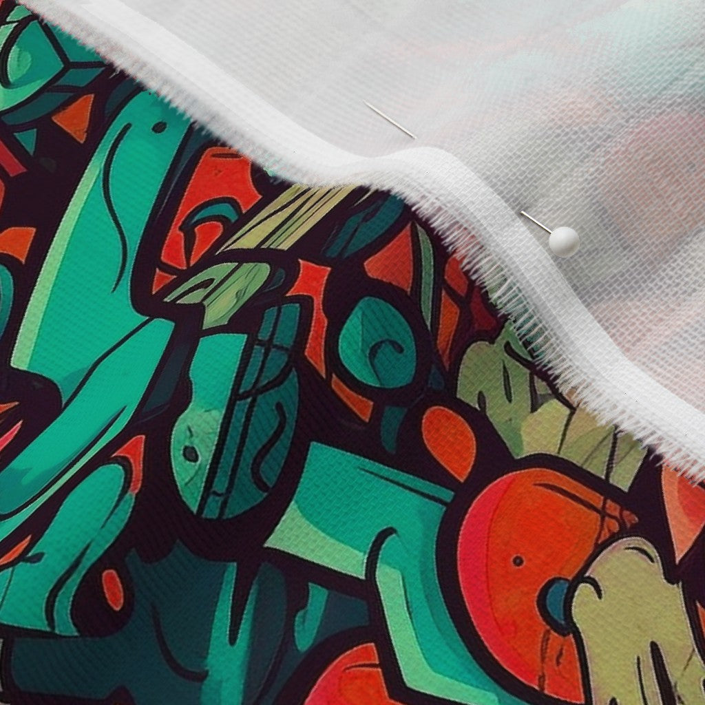 Graffiti Wildstyle (Red & Cyan) Organic Sweet Pea Gauze Printed Fabric by Studio Ten Design