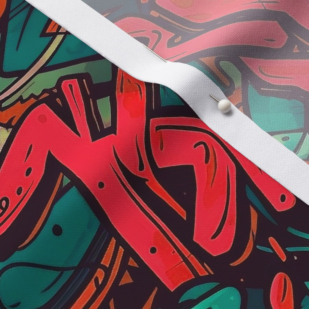 Graffiti Wildstyle (Red & Cyan) Performance Piqué Printed Fabric by Studio Ten Design