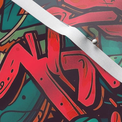 Graffiti Wildstyle (Red & Cyan) Satin Printed Fabric by Studio Ten Design